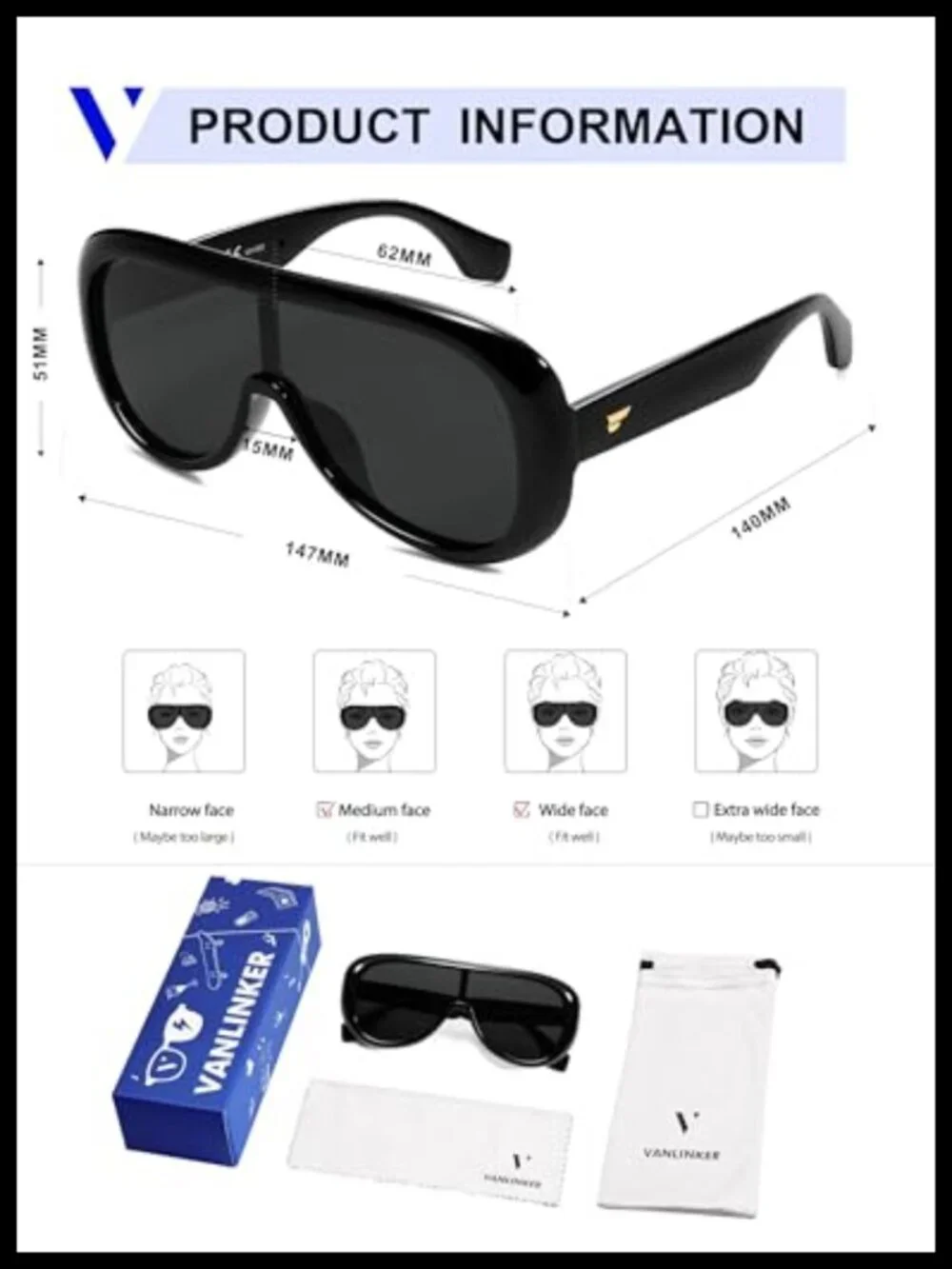 Oversized Aviator Square Sunglasses One-Piece Polarized Lens Retro Futuristic